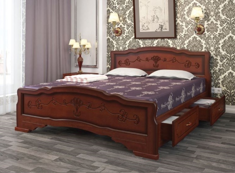 Фото Кровать двуспальная Карина-6 (СМ 180х200) с выдвижными ящиками, без основания с универсальными царга от производителя Браво-мебель в Бахчисарае по цене 23 590 ₽