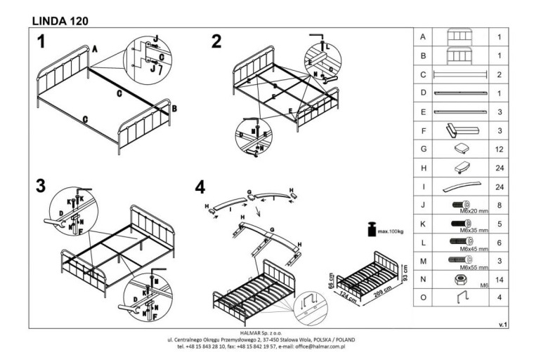 Фото Кровать односпальная Halmar Linda (СМ 120х200) c основанием от производителя Halmar  в Бахчисарае по цене 19 210 ₽