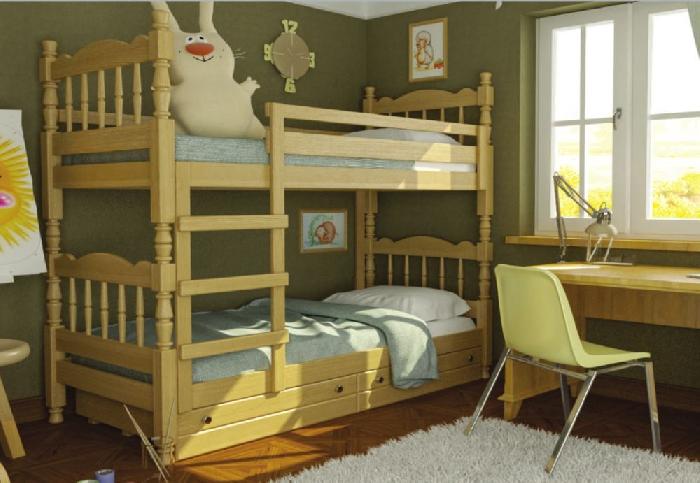 Кровать 2-х ярусная Соня (СМ 80х189) с односторонними матрасами ( 80х189 , дерево , сосна , без подъемного мех. , без ящиков , с матрасом (Браво-мебель) )