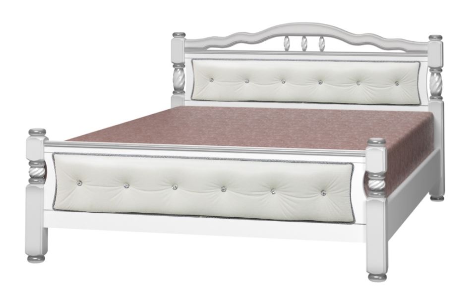 Фото Кровать двуспальная Карина-11 (СМ 140х200) с элементами светлой экокожи, без основания с универсальн от производителя Браво-мебель в Бахчисарае по цене 22 910 ₽