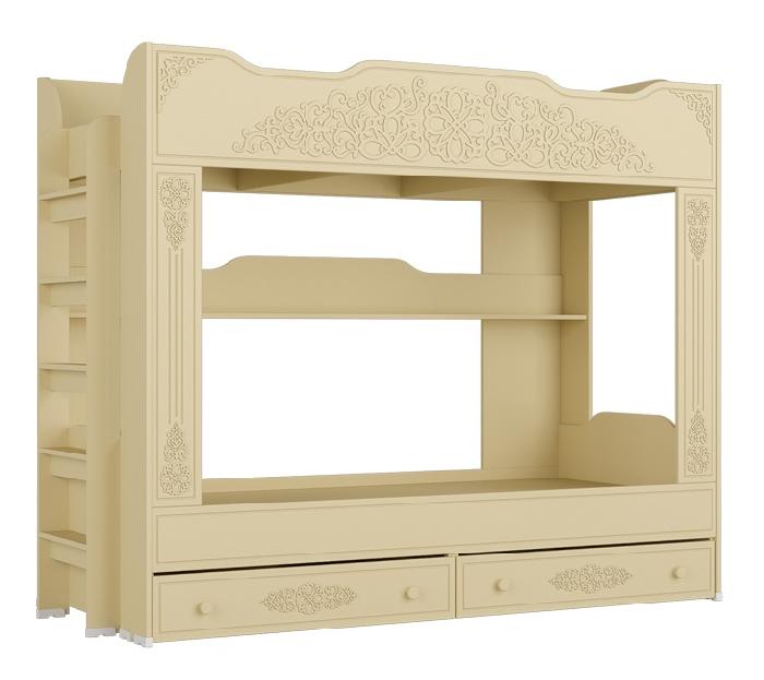 Кровать двухъярусная Ассоль плюс АС-25 (СМ 90х200)  ( 90х200 , ЛДСП/МДФ , ваниль/ваниль , ящики в комплекте , без матраса (Компасс) )