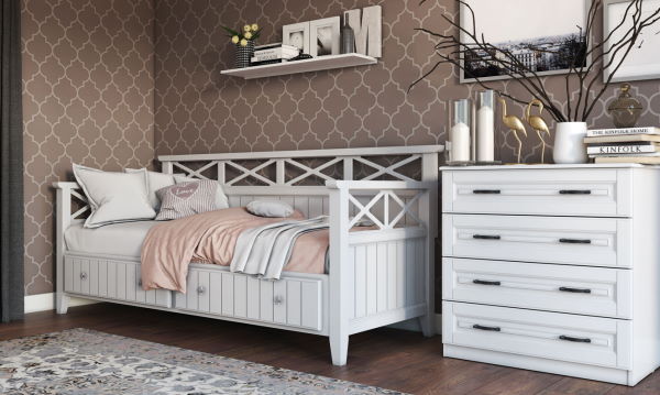 Фото Кровать односпальная Амелия (СМ 80х200) с выдвижными ящиками, без основания с универсальными царгами от производителя Браво-мебель в Бахчисарае по цене 29 730 ₽