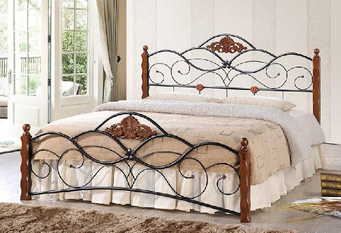 Кровать двуспальная Canzona (СМ 140х200) ( 140х200 , металл/дерево/металлические ламели , черный/красный дуб , без подъемного мех. , без ящиков , без матраса (Tetchair) )